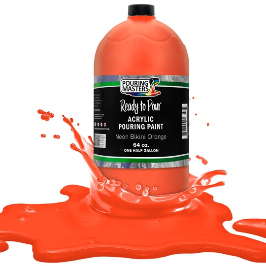 Pouring Masters; Pouring Masters Neon Bikini Orange Ready to Pour Acrylic Pouring Paint - Premium 64-Ounce Pre-Mixed Fluid Acrylic Paint - Fluid Art Supplies for Canvas, Wood, Paper, Tile & Rocks; Category:Acrylic Paint; Image:1